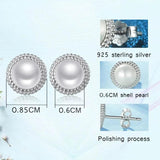Natural Pearl Round Earrings 925 Sterling Silver Stud Earrings 6MM