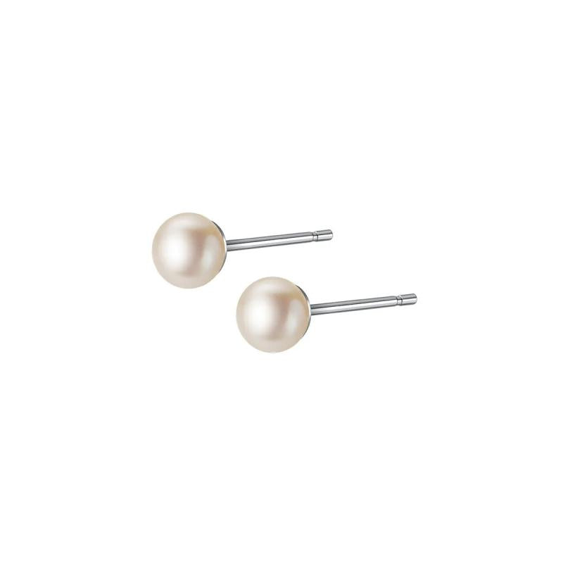 5-6mm Freshwater Pearl Round Stud Earrings 925 Sterling Silver