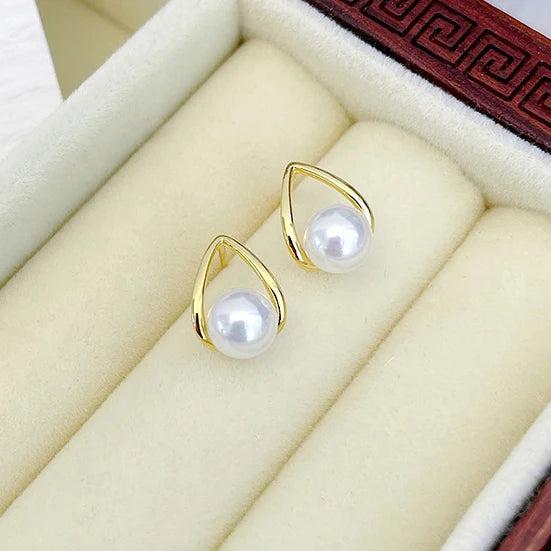 925 Silver Pearl Water Drop Stud Earrings for Girls