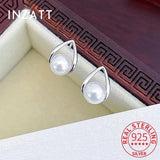 925 Silver Pearl Water Drop Stud Earrings for Girls