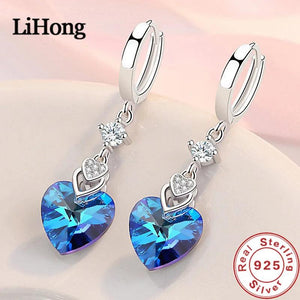 925 Silver Heart Zircon Earrings Engagement Charm Jewelry