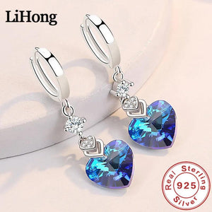 925 Silver Heart Zircon Earrings Engagement Charm Jewelry