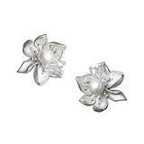 Silver Inlaid Pearl Flower Earrings Party Jewelry