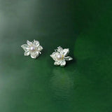 Silver Inlaid Pearl Flower Earrings Party Jewelry