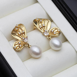 Freshwater Natural Pearl Drop Earrings - Gold Plated 925 Silver Earrings
