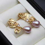 Freshwater Natural Pearl Drop Earrings - Gold Plated 925 Silver Earrings