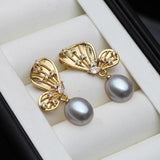 Freshwater Natural Pearl Drop Earrings - Gold Plated 925 Silver Earrings