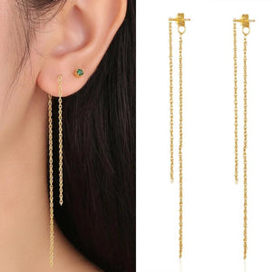 S925 Small Pearls Long Tassel Ear Stud Earrings
