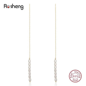 S925 Small Pearls Long Tassel Ear Stud Earrings