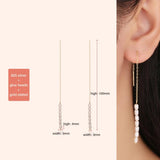 S925 Small Pearls Long Tassel Ear Stud Earrings