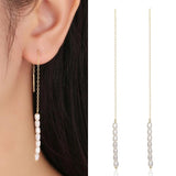 S925 Small Pearls Long Tassel Ear Stud Earrings