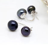Black Freshwater Pearl Earrings 925 Sterling Silver Jewelry