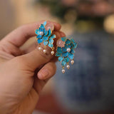 Court enamel Peony earrings with Hotan Jade Pearl