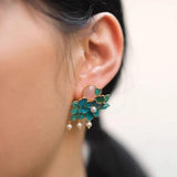 Court enamel Peony earrings with Hotan Jade Pearl