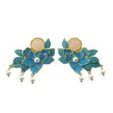 Court enamel Peony earrings with Hotan Jade Pearl