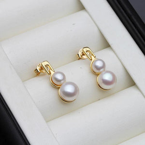 Double Pearl Earrings For Women,Real Natural Freshwater Stud Pearl Earrings