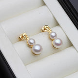 Double Pearl Earrings For Women,Real Natural Freshwater Stud Pearl Earrings