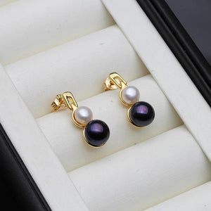 Double Pearl Earrings For Women,Real Natural Freshwater Stud Pearl Earrings