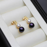 Double Pearl Earrings For Women,Real Natural Freshwater Stud Pearl Earrings