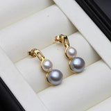 Double Pearl Earrings For Women,Real Natural Freshwater Stud Pearl Earrings