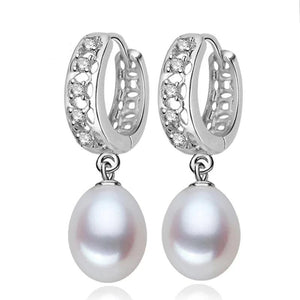 Natural Freshwater Pearl 925 Silver Hoop Earrings