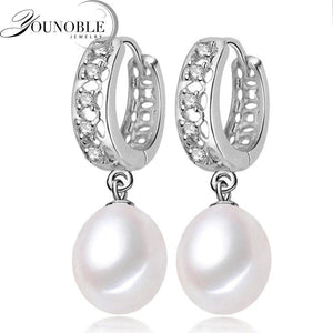 Natural Freshwater Pearl 925 Silver Hoop Earrings
