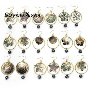 Natural Shell Earing Carved Turtle Dangle Earrings Plated Pearl Gift Woman