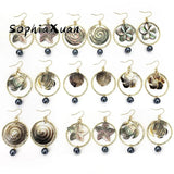Natural Shell Earing Carved Turtle Dangle Earrings Plated Pearl Gift Woman