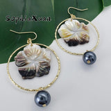 Natural Shell Earing Carved Turtle Dangle Earrings Plated Pearl Gift Woman
