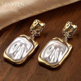 Vintage Baroque Pearl Large Earrings Metal Folding Pattern High-End Earrings