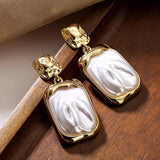 Vintage Baroque Pearl Large Earrings Metal Folding Pattern High-End Earrings