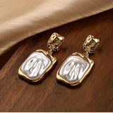 Vintage Baroque Pearl Large Earrings Metal Folding Pattern High-End Earrings