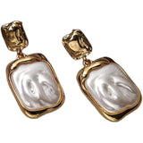 Vintage Baroque Pearl Large Earrings Metal Folding Pattern High-End Earrings