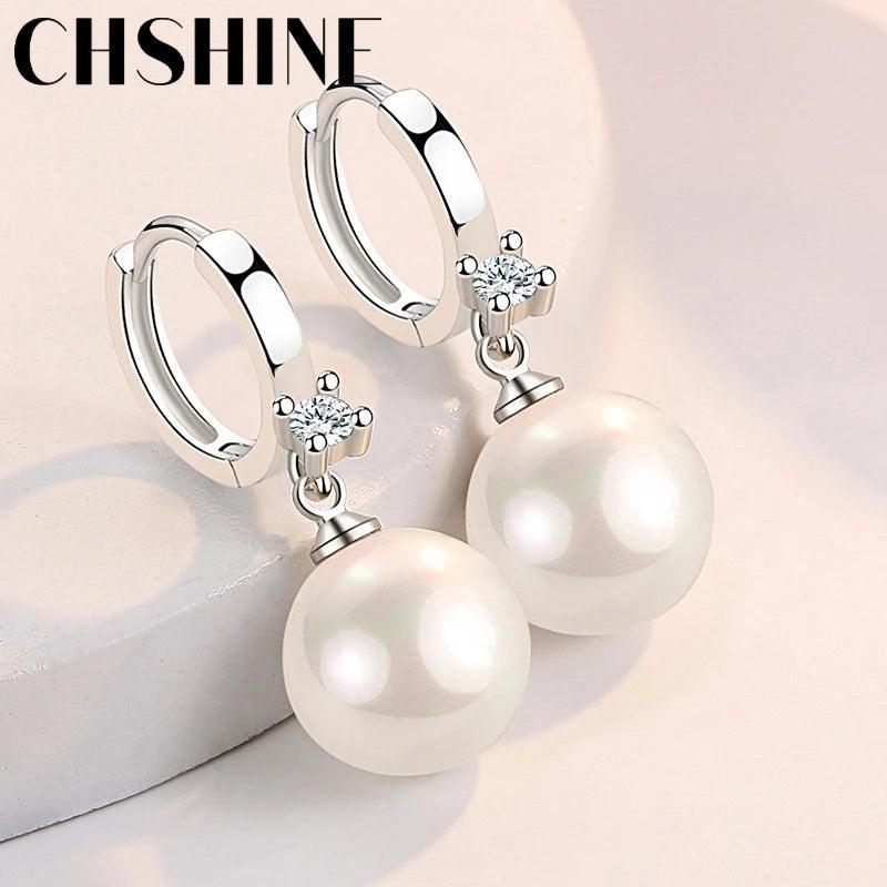 925 Silver 12mm Natural Pearl Earrings For Women Banquet Party