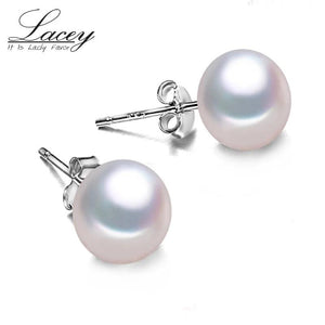 Natural Freshwater Pearl Earrings, 925 Silver Studs for Women
