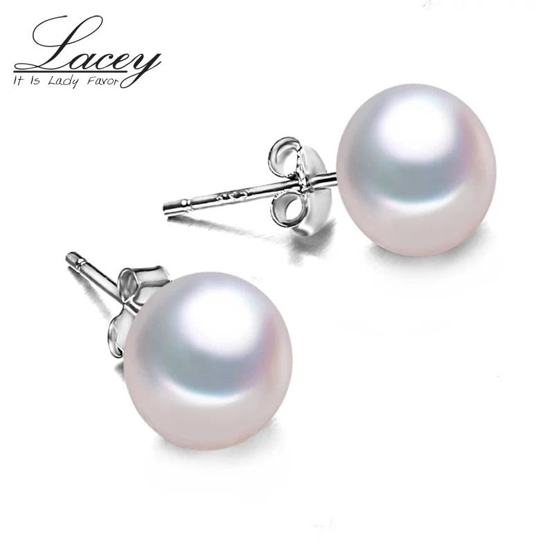 Natural Freshwater Pearl Earrings, 925 Silver Studs for Women