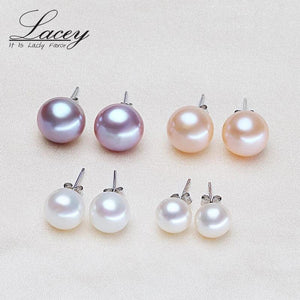 Natural Freshwater Pearl Earrings, 925 Silver Studs for Women