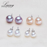 Natural Freshwater Pearl Earrings, 925 Silver Studs for Women