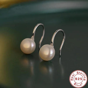 925 Silver Pearl Drop Earrings Women's Glamour Wedding Jewelry