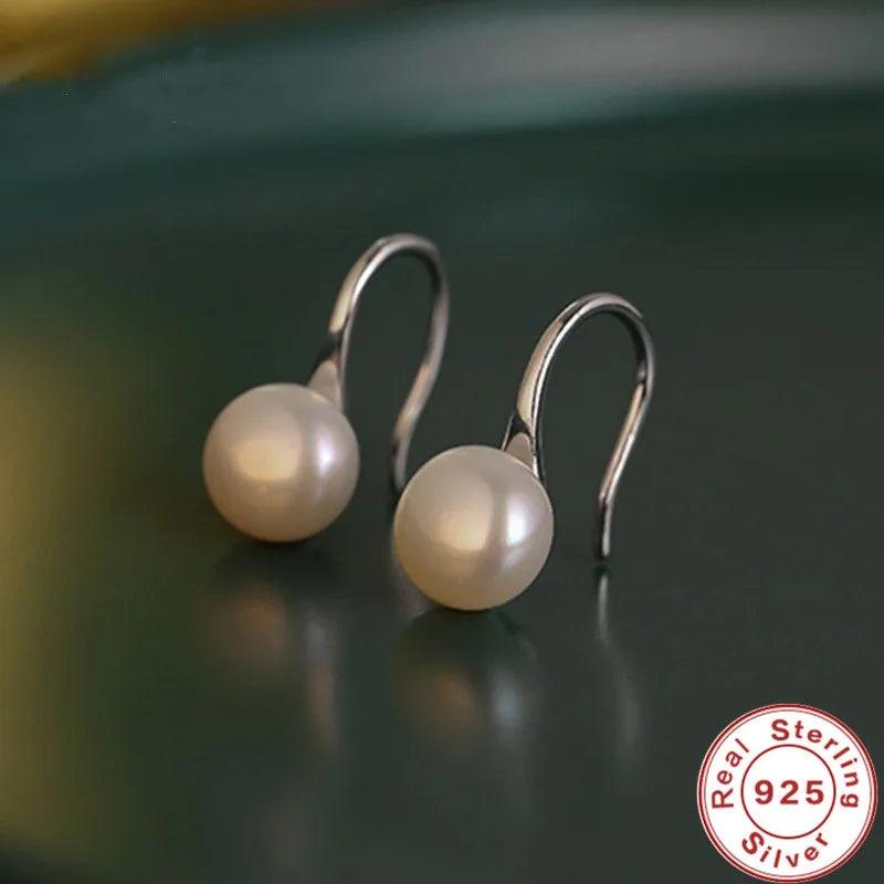 925 Silver Pearl Drop Earrings Women's Glamour Wedding Jewelry