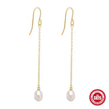 Pearl Tassle 925 Sterling Silver Earrings Drop Hook Fine Jewelry Mom Gift