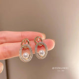 925 Silver Needle Zircon Tulip Pearl Earrings Light Temperament