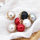 12MM Red Faux Pearl Sewing Buttons Metal Flower Shank Women Coat Shirt