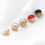 12MM Red Faux Pearl Sewing Buttons Metal Flower Shank Women Coat Shirt