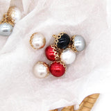 12MM Red Faux Pearl Sewing Buttons Metal Flower Shank Women Coat Shirt