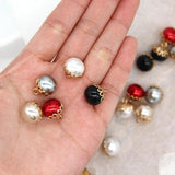 12MM Red Faux Pearl Sewing Buttons Metal Flower Shank Women Coat Shirt