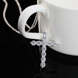 925 Silver Zircon Cross Necklace Charm Wedding Party Jewelry