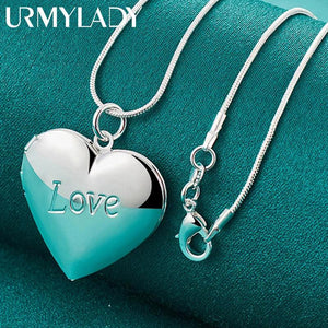 925 Sterling Silver Heart Photo Frame Pendant Necklace