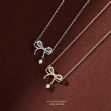 925 Silver Bow-knot Zircon Pendant Clavicle Necklace Women Jewelry