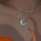 925 Silver Moon Necklace Shell Zircon Party Jewelry